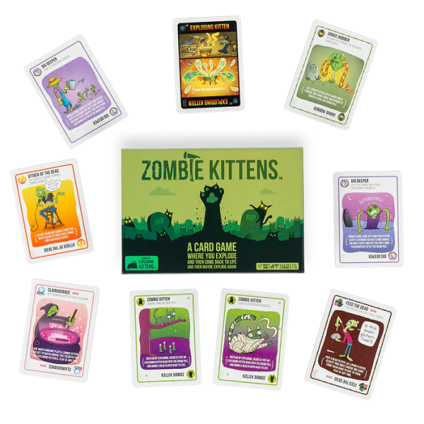 Zombie Kittens front of the box with new cards