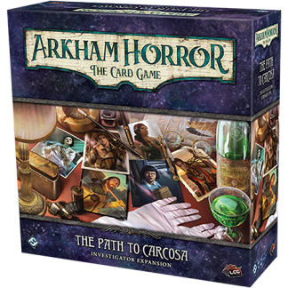 ARKHAM HORROR LCG: THE PATH TO CARCOSA INVESTIGATOR EXPANSION front of the box right angle