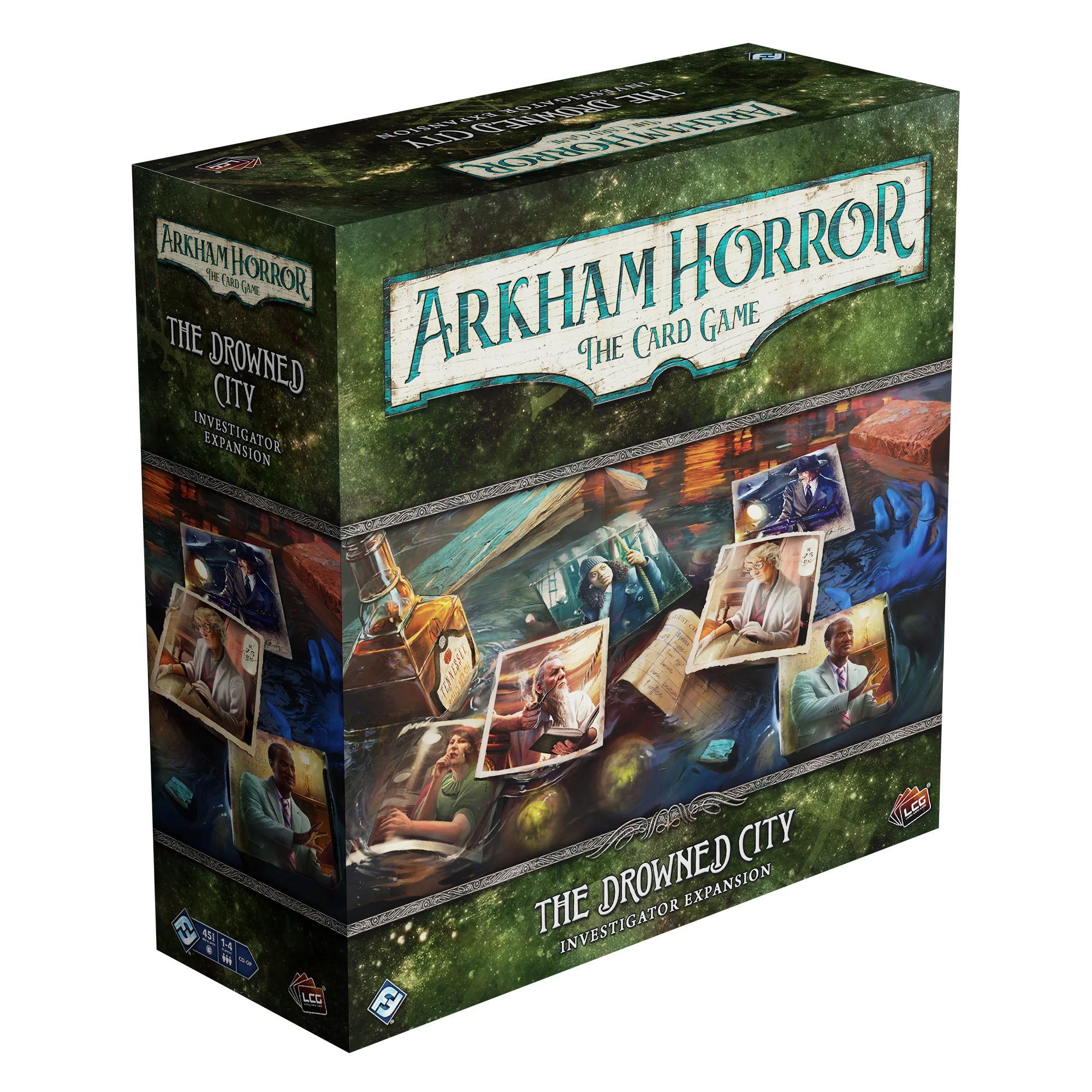 Arkham Horror: The Card Game - The Drowned City Investigator Expansion front of the box right angle