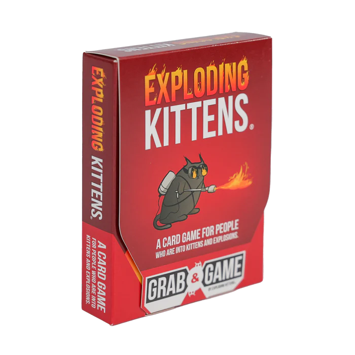 Exploding Kittens Original: Grab & Game Edition front of the box left angle
