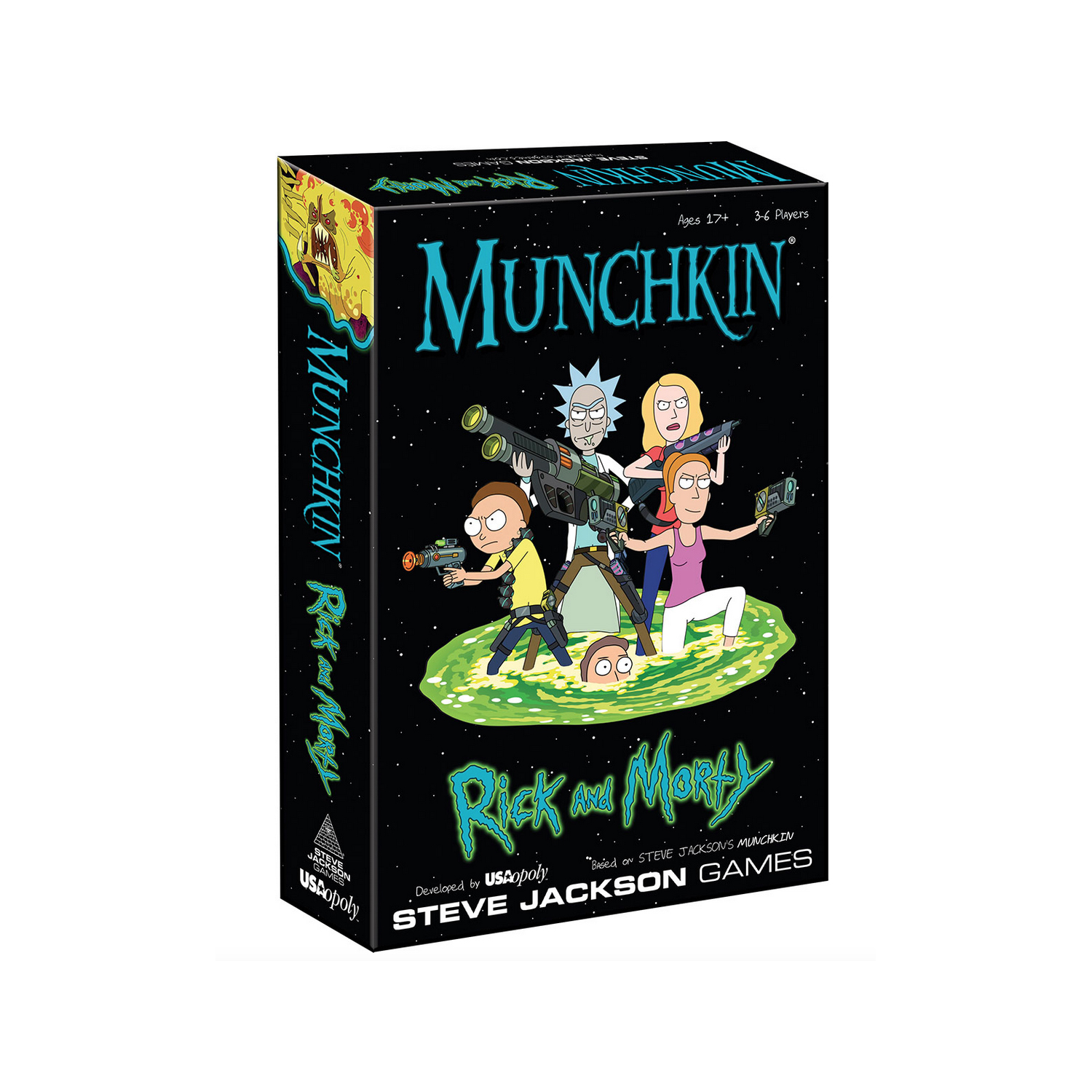 Munchkin Rick and Morty front of the box left angle