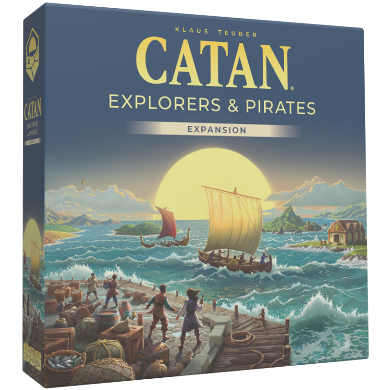 Catan: Explorers & Pirates (6th Edition) front of the box left angle