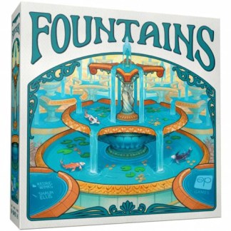 Fountains board game front of the box left angle